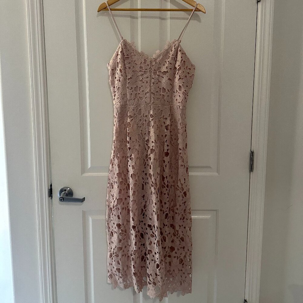 NWOT Express Lace Overlay Midi Dress, Rose Cream, Size M